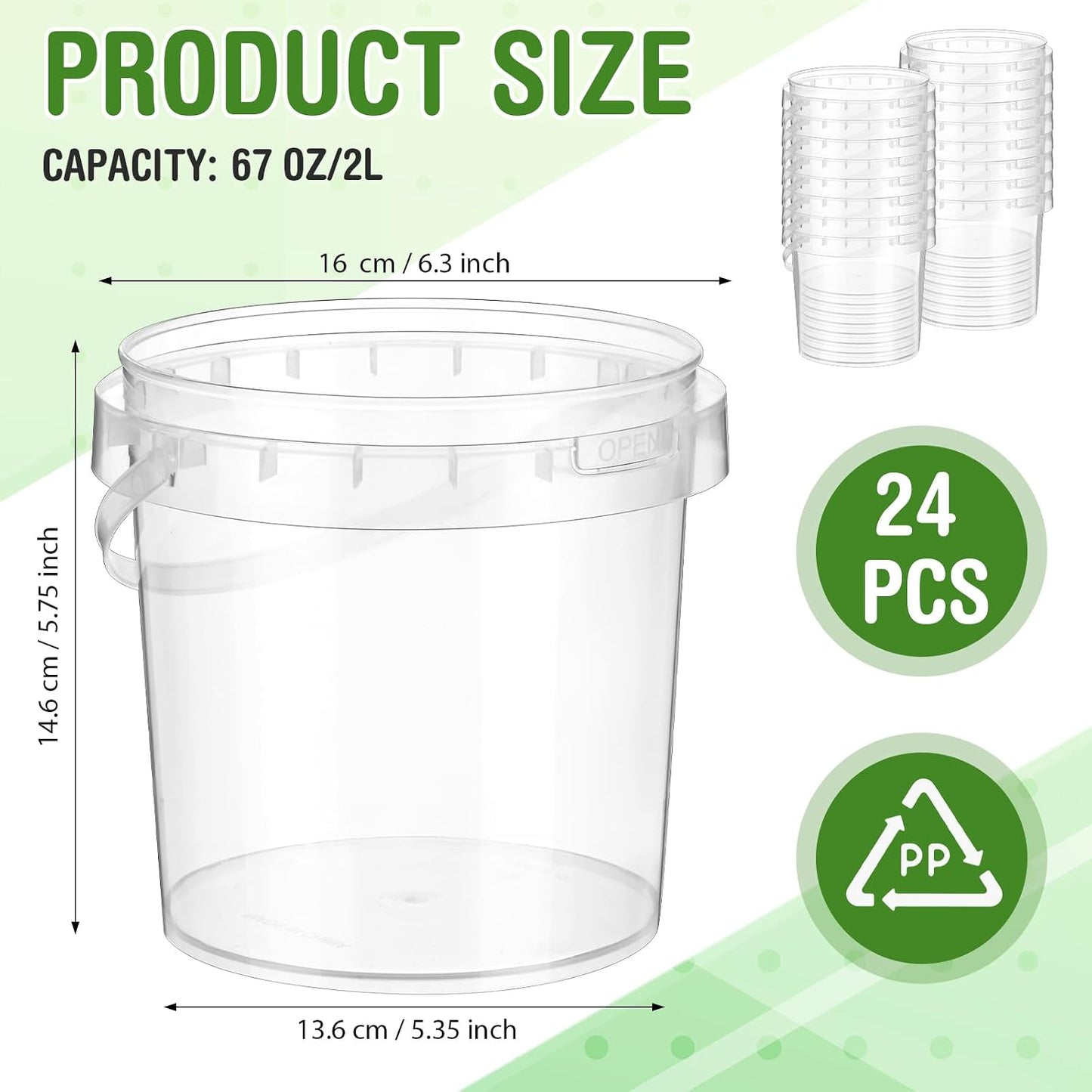 24 Cubos Plástico 2L con Tapa Asa para Helados y Aperitivos