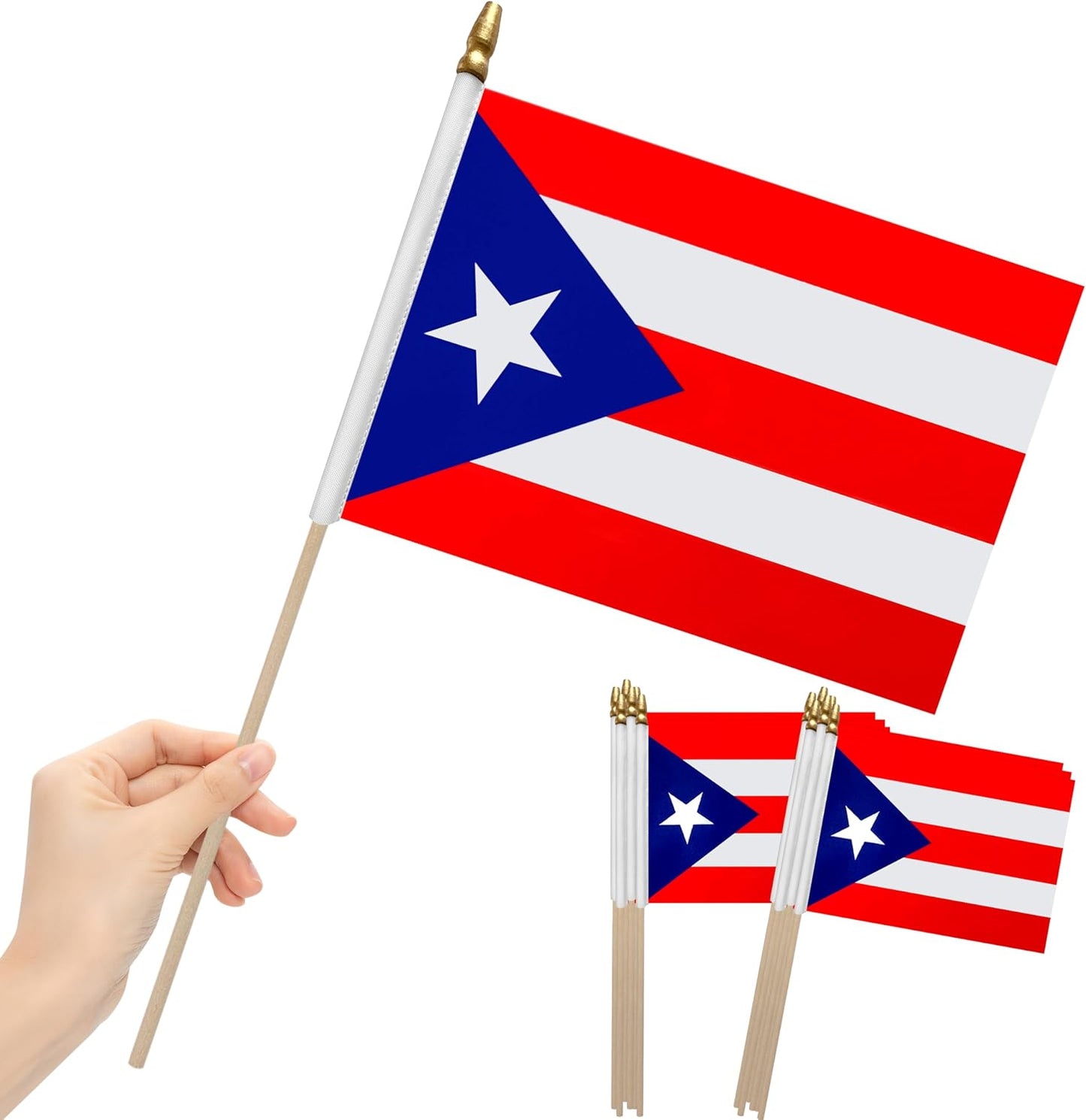 12 Banderas Puerto Rico 8x12" en Palo Madera Mini Decoración