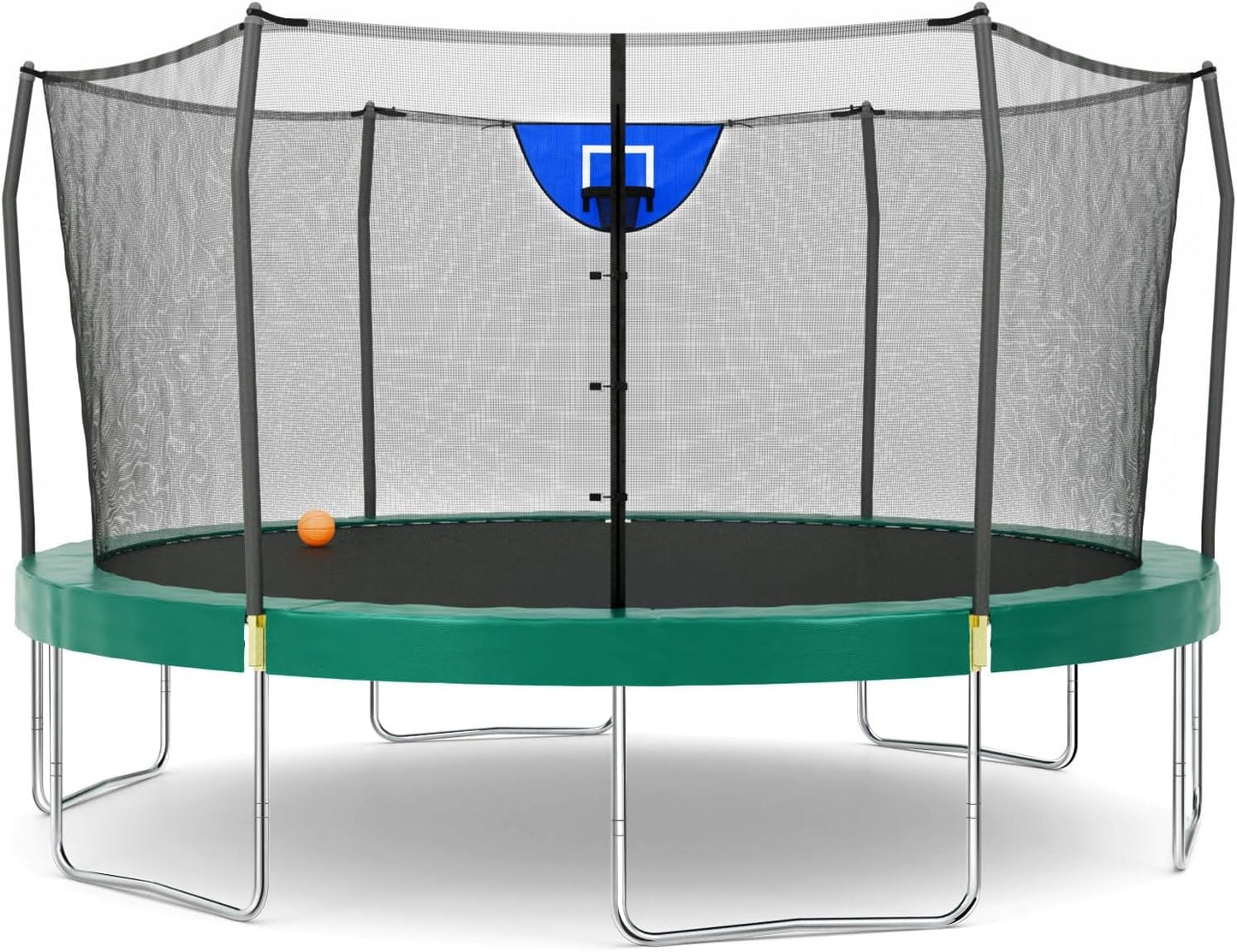 Trampolín 15ft con aro baloncesto y recinto seguridad