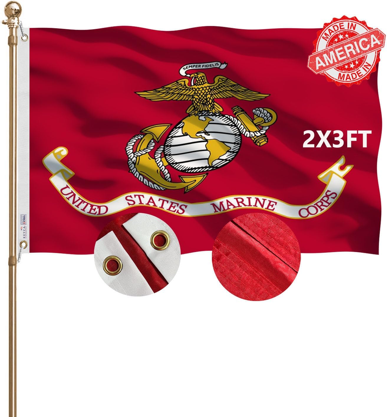 Bandera USMC 2x3ft doble cara colores vibrantes