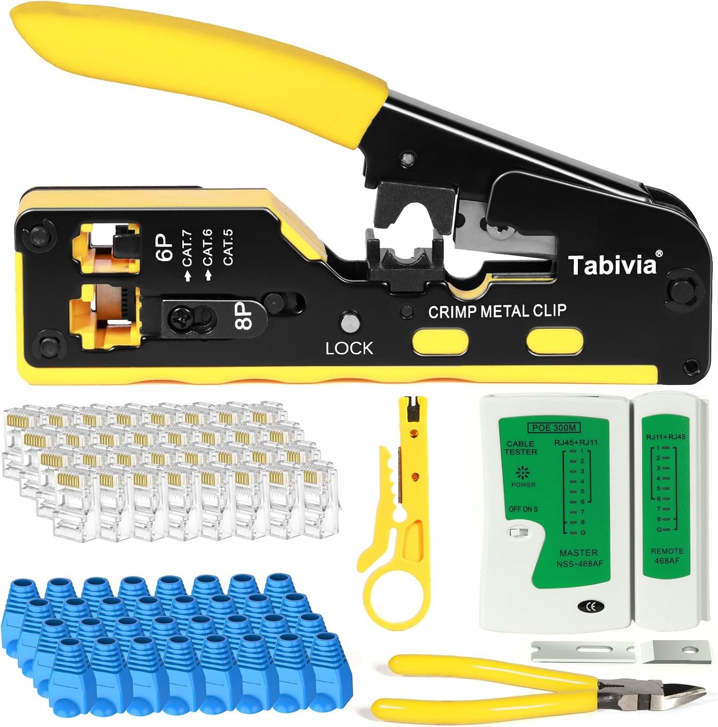 Kit crimpado RJ45 Cat7 con 50 conectores y botas