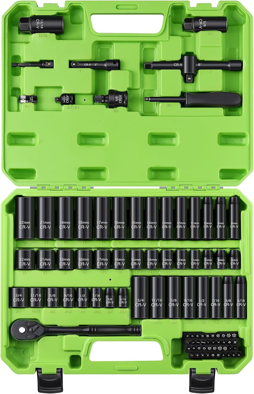 Set 95 Pzas Enchufes 3/8 SAE 5/16-3/4 Métrico 8-22mm