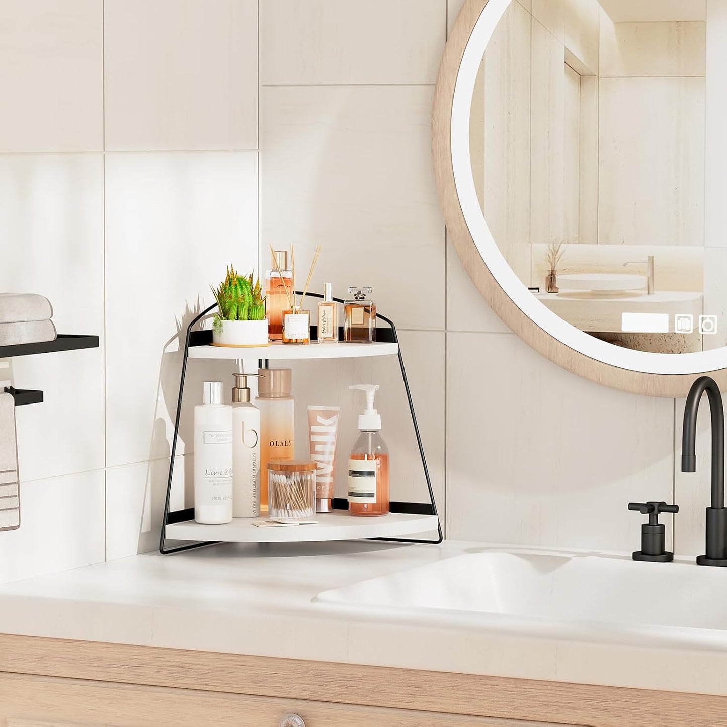 Organiz. baño madera 2 niveles esquina cocina