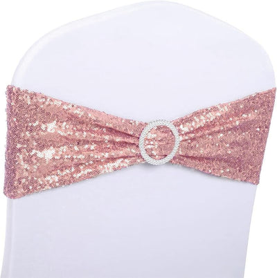 Bandas lentejuelas oro rosa para sillas fiesta 100 uds