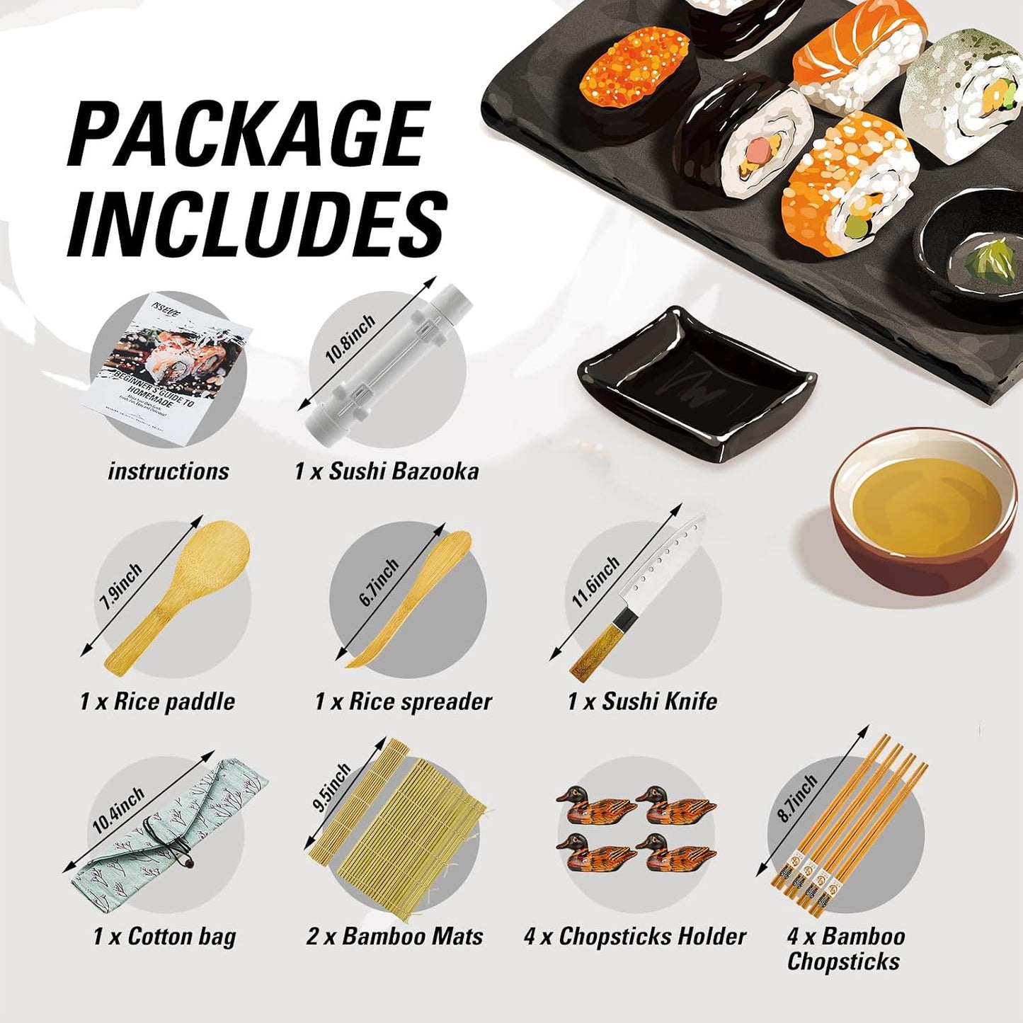 Kit fabricación sushi con bazuca esteras bambú palillos y cuchillo