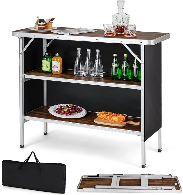 Mesa plegable picnic con bolsa aluminio ligero 2 estantes
