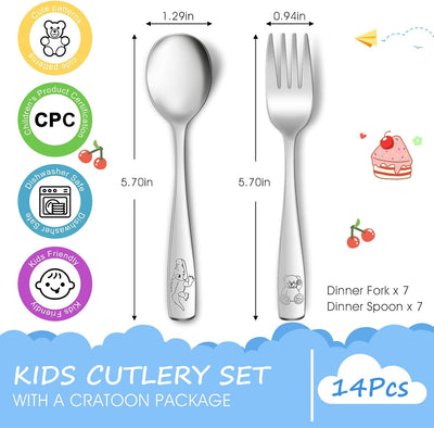 Set 14 cubiertos acero inox para niños con mango ergonómico