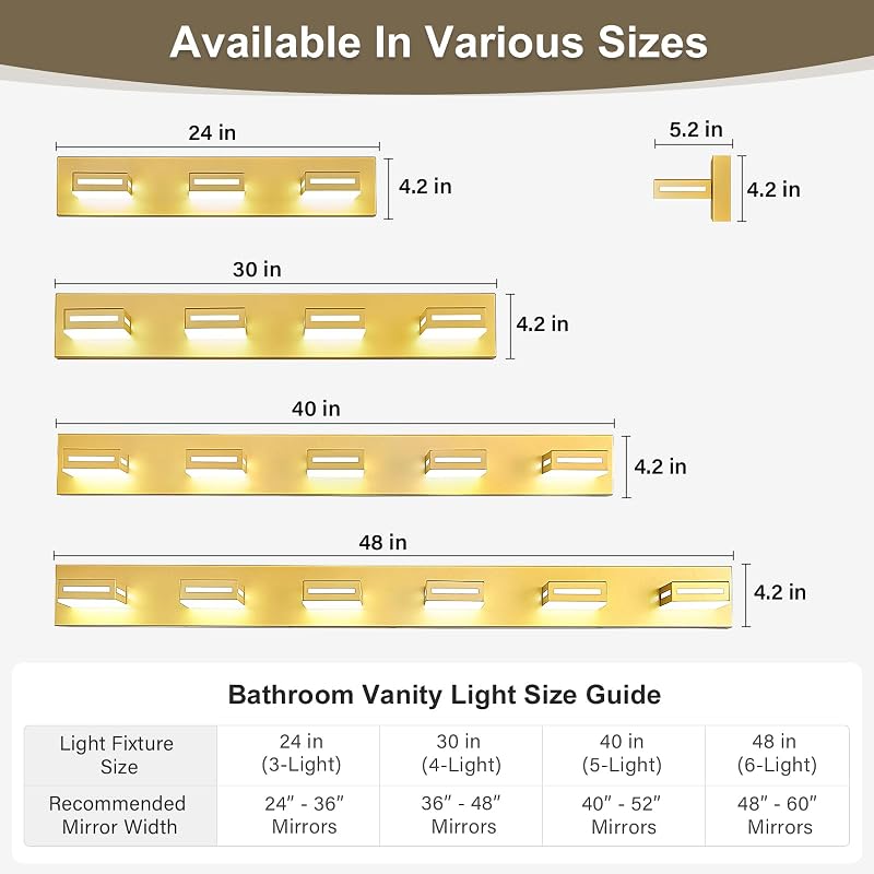 Accesorios iluminación baño 102cm 5 luces LED doradas 6000K