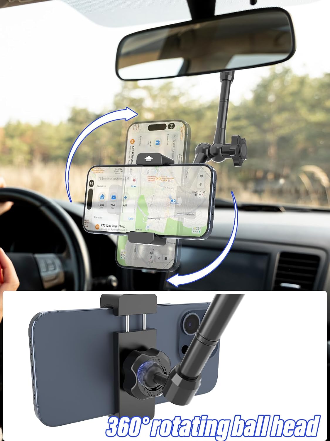 Soporte teléfono automóvil brazo metálico retrovisor