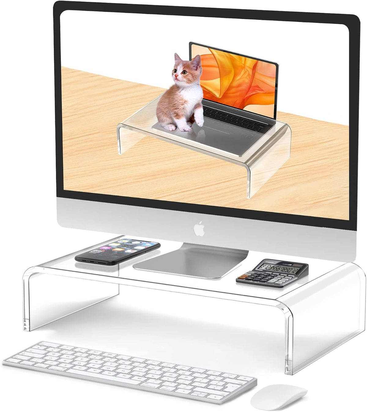 Soporte acrílico para monitor y laptop escritorio transparente