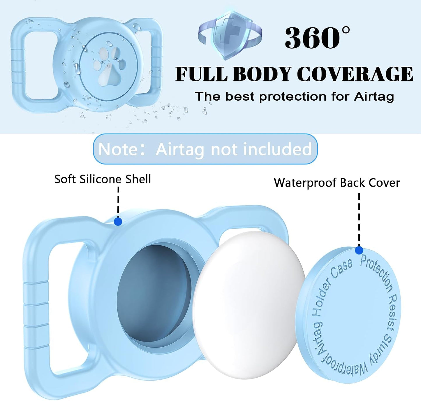 Soporte Airtag para perro impermeable funda silicona azul claro