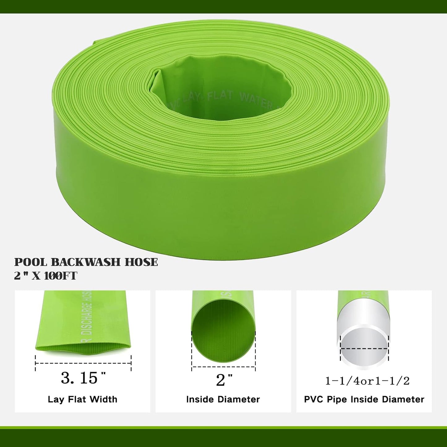 Manguera retrolavado piscina 2x100pies abrazaderas