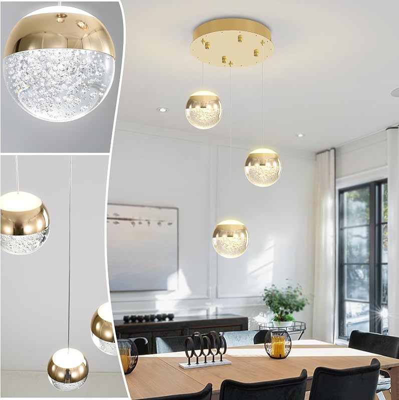 Lámpara colgante de cristal 3 luces isla cocina comedor