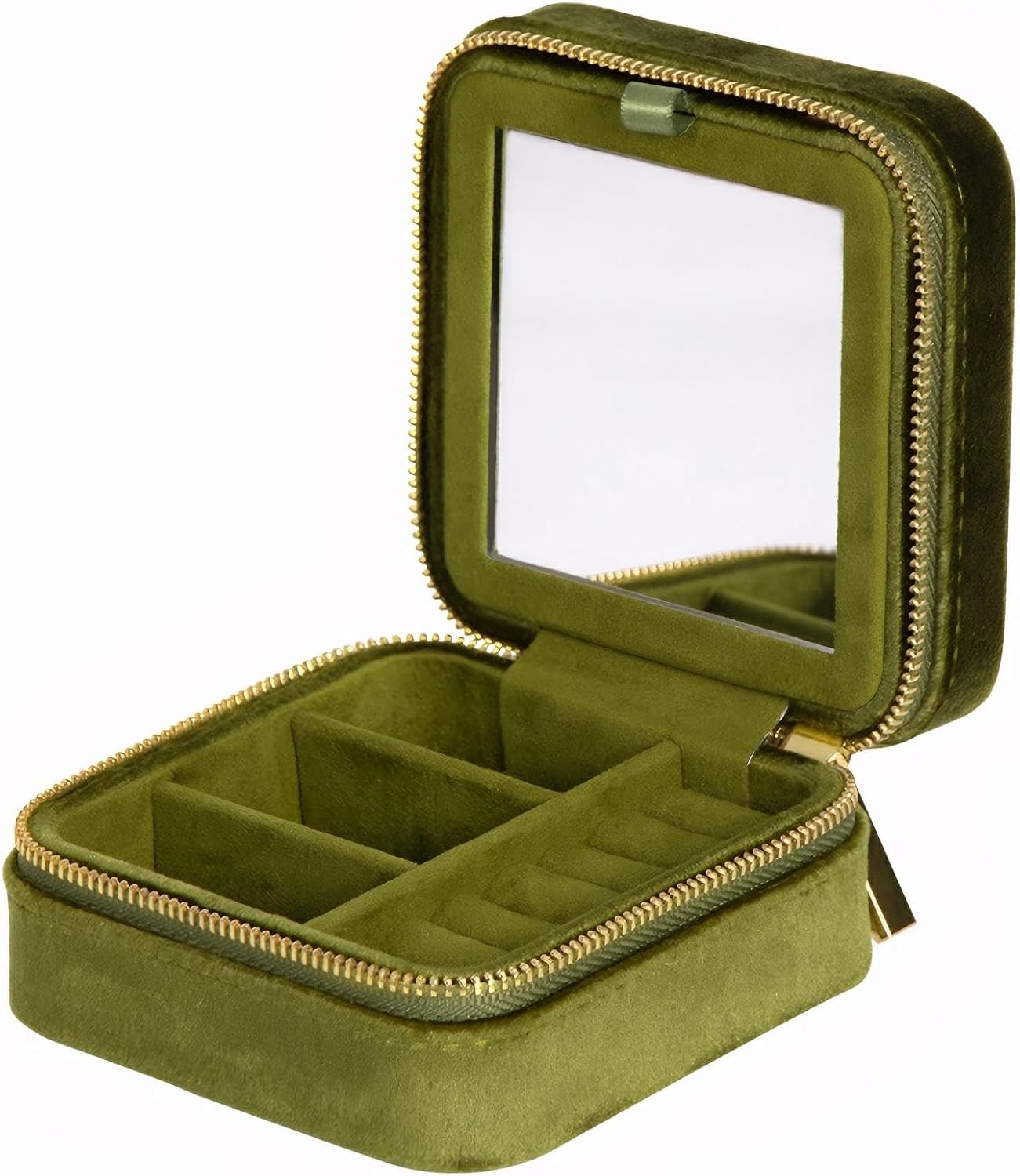Estuche joyas viaje terciopelo con espejo verde