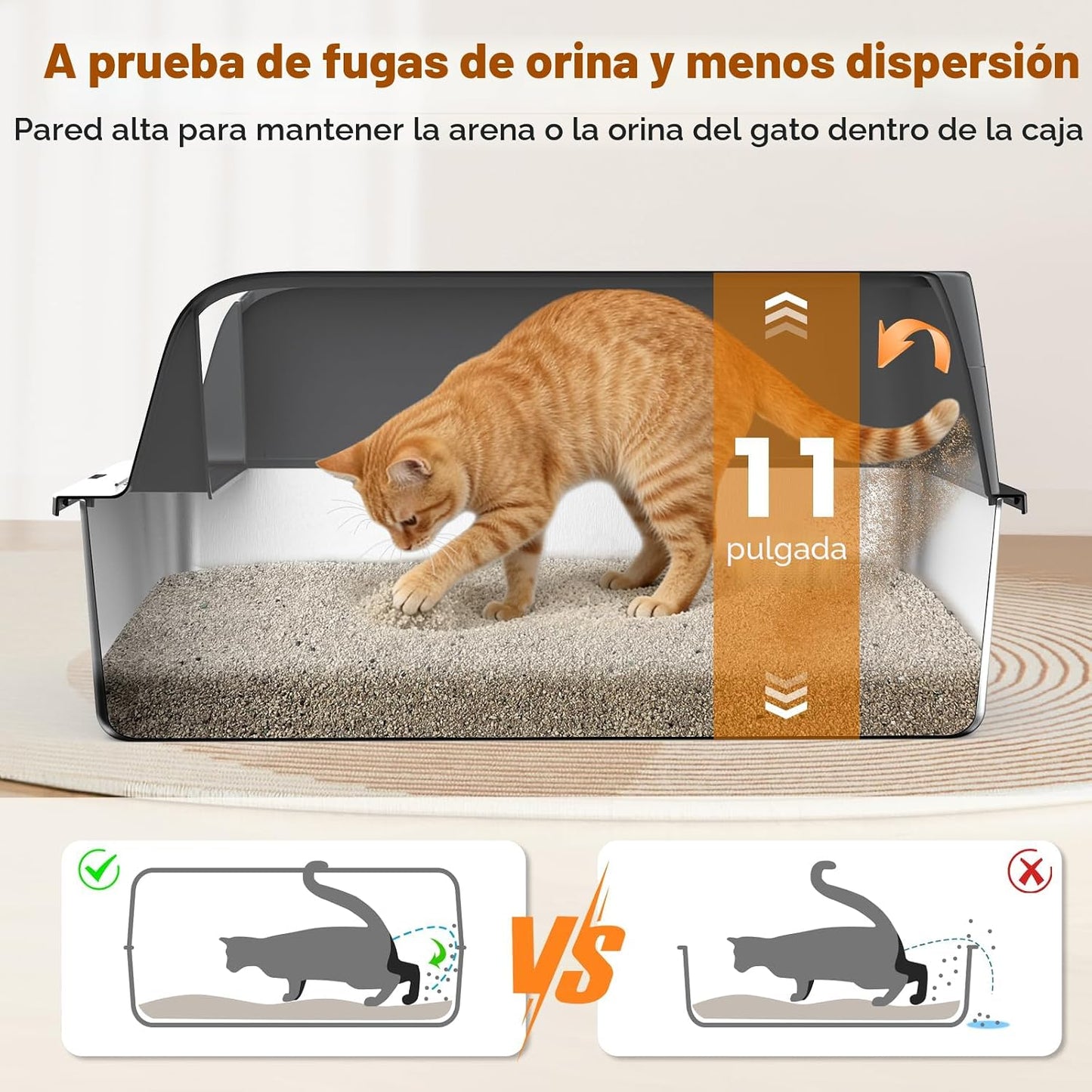2 Cajas Arena Acero Inox XL para Gatos con Tapa Antifugas