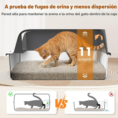 2 Cajas Arena Acero Inox XL para Gatos con Tapa Antifugas