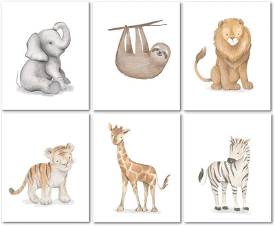Acuarela Safari animales selva para guardería arte infantil