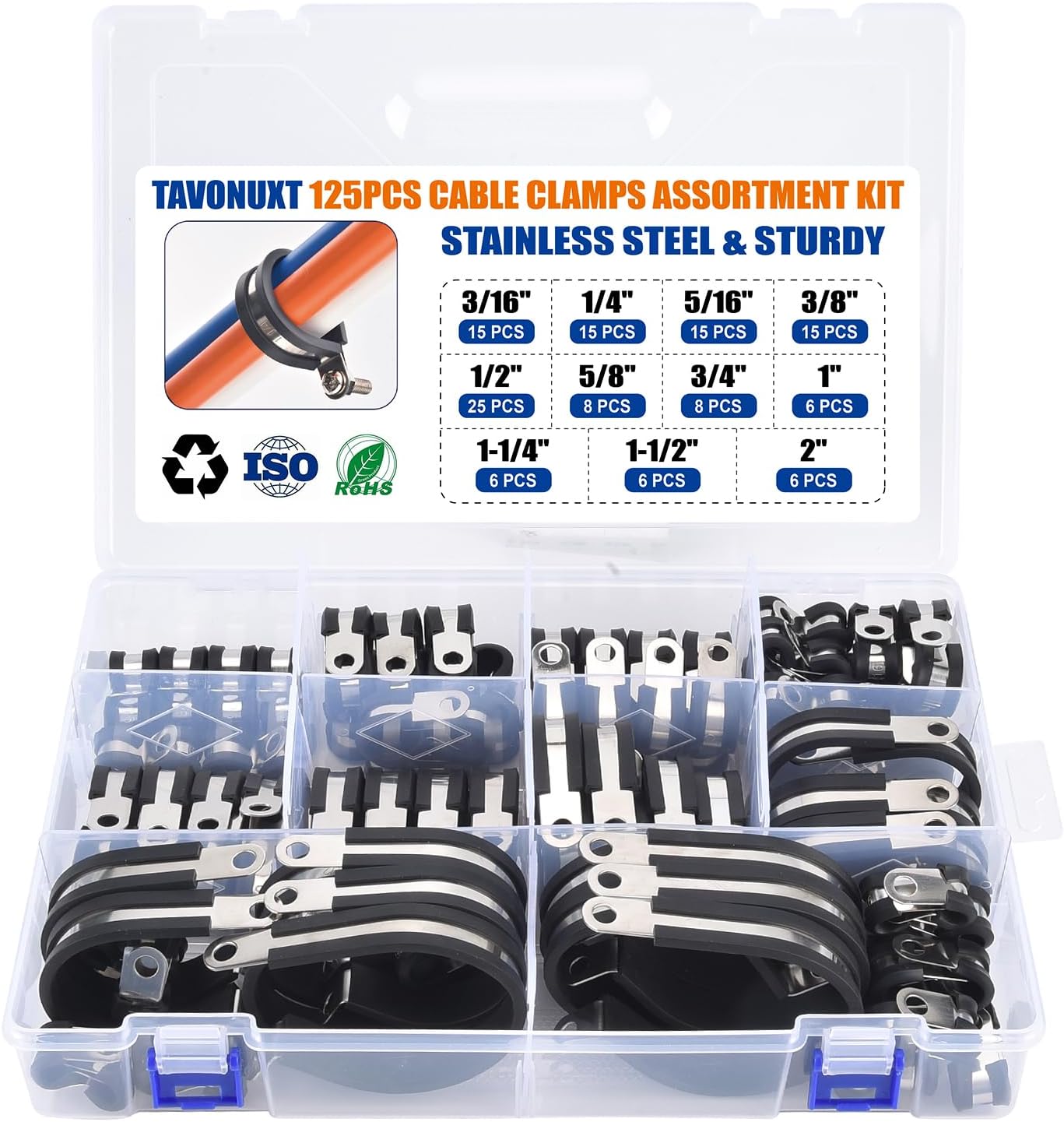 Kit 125 abrazaderas acero inox goma 3/16-2