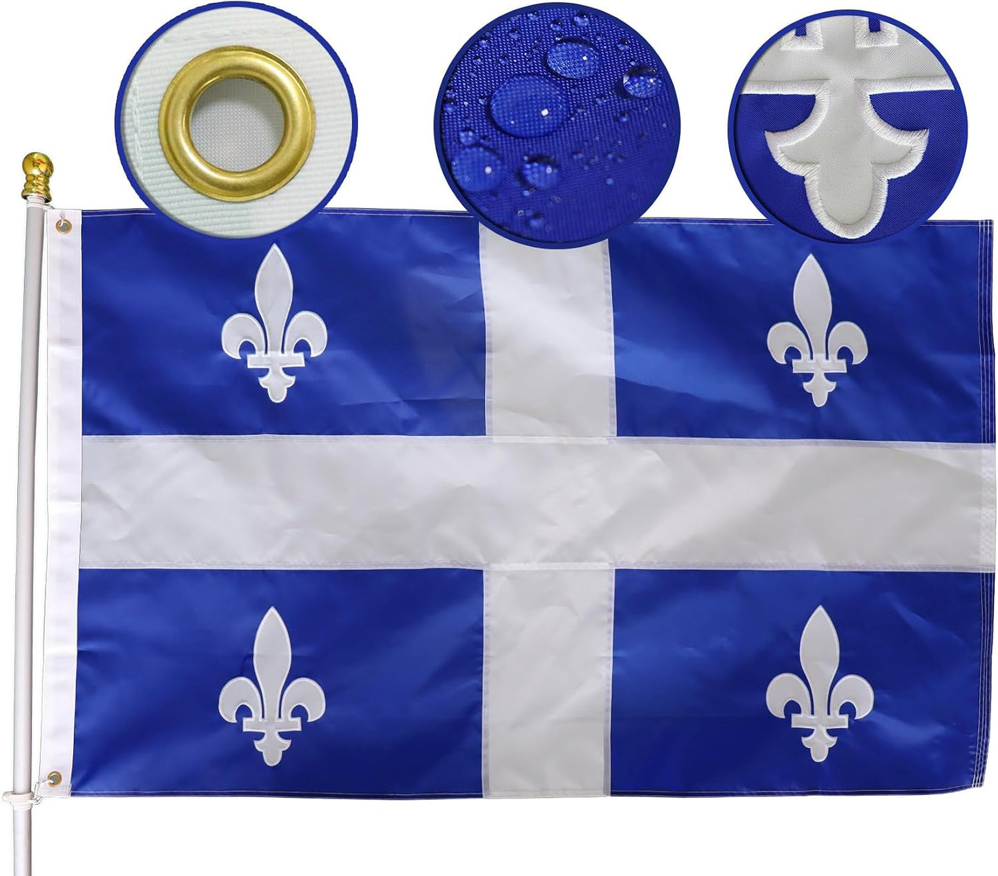 Bandera Quebec Canadá 3x5ft nailon 210D cosidos cuádruples