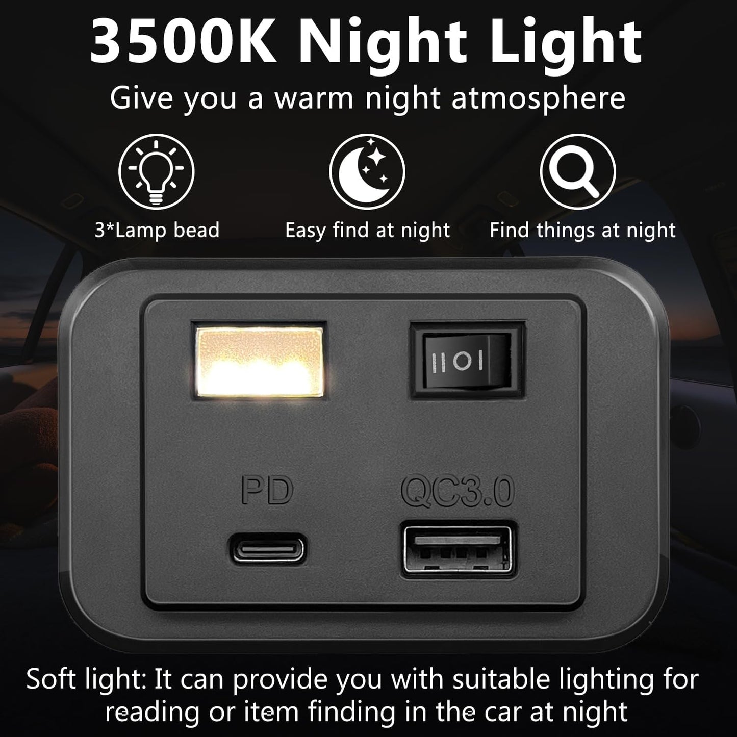 Panel pared RV con USB dual 12V y luz nocturna
