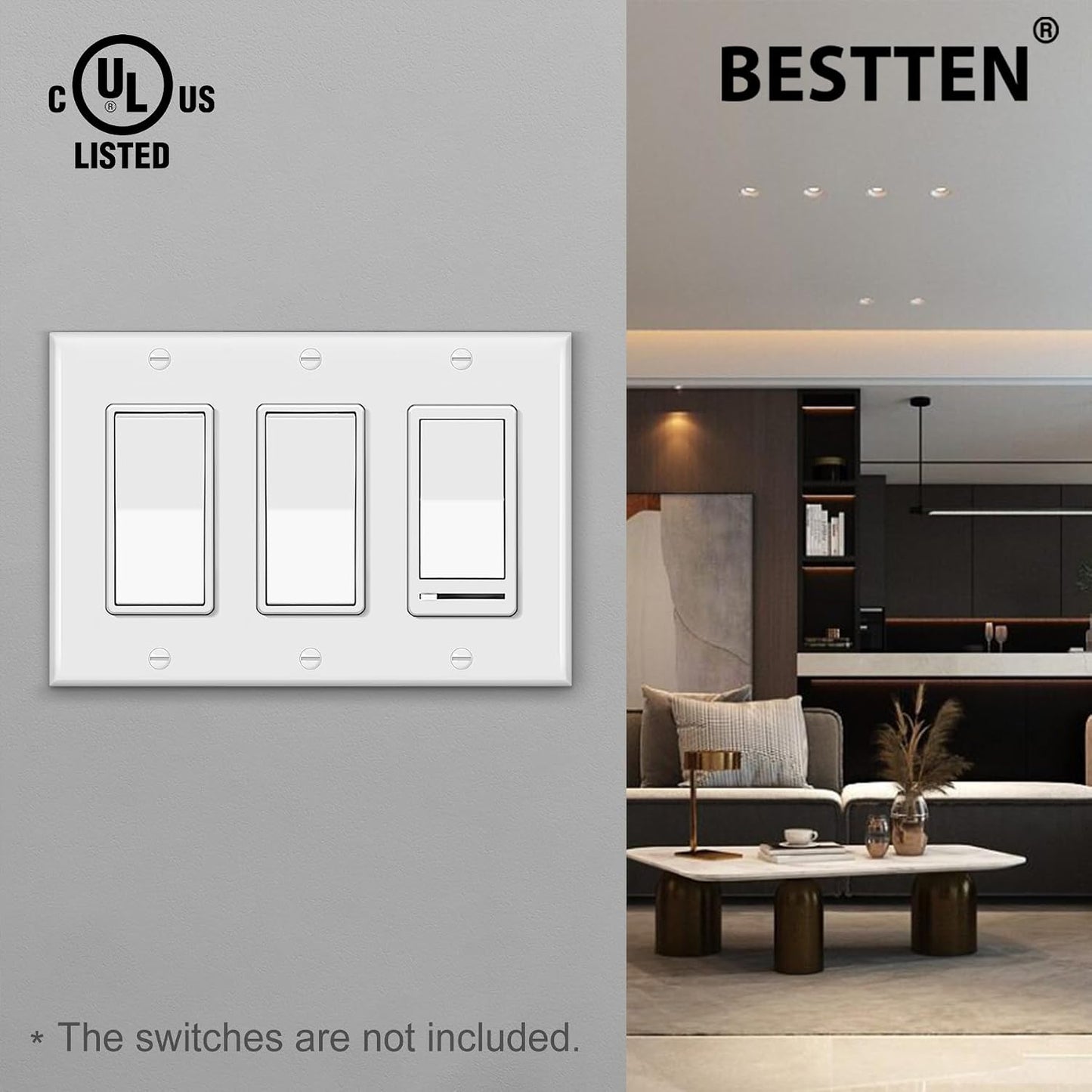 Placa pared 3 segmentos GFCI con cubierta atenuación 4.53x6.38pulg