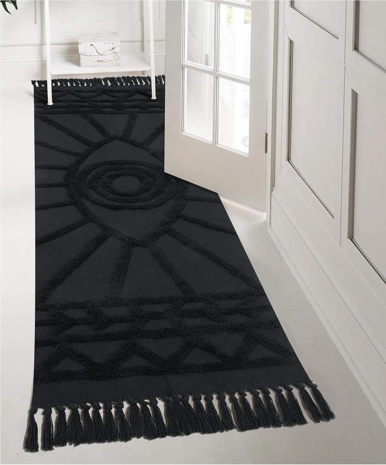 Alfombra Pasillo 2x6ft Lavable Estilo Boho Gris Oscuro