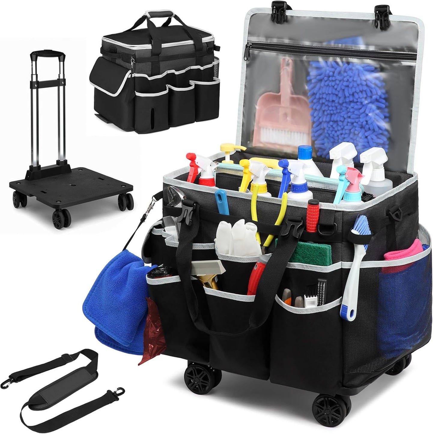 Bolsa limpieza rodante con carrito 4 ruedas amas de casa