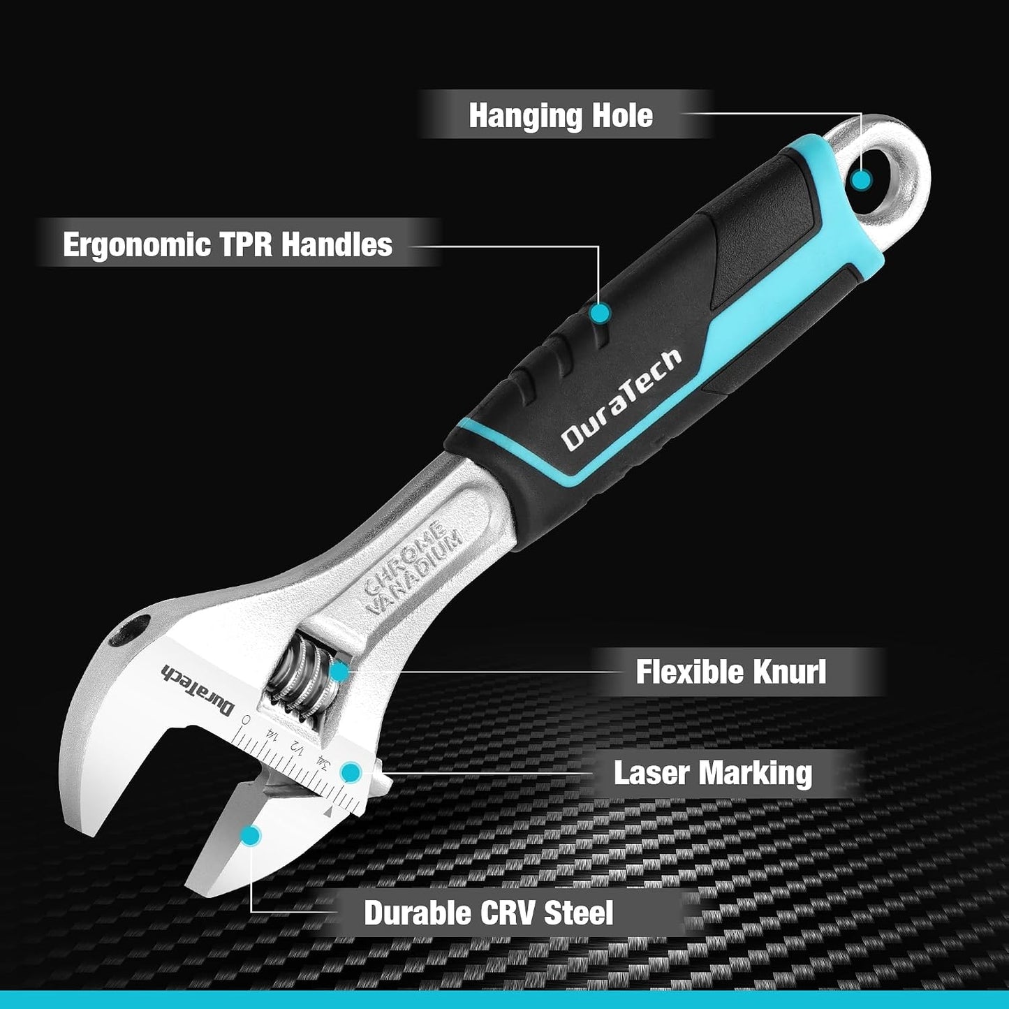 Llave ajustable acero cr-v 8pulg mandíbula ancha para hogar taller
