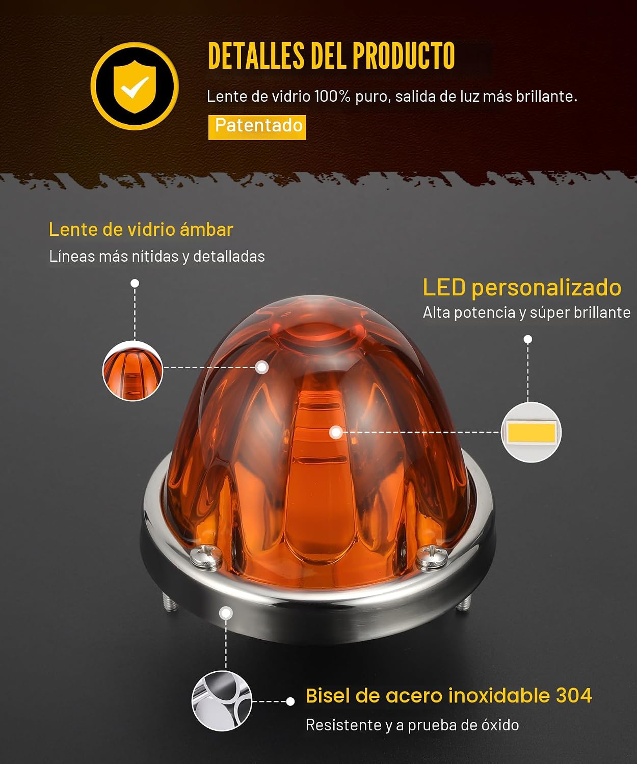 2 Pzas Luces Giro LED Ámbar Vidrio Sandía Repuesto Kenworth