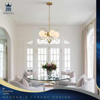 Candelabro Sputnik dorado 16.5pulg 4 luces vidrio leche comedor