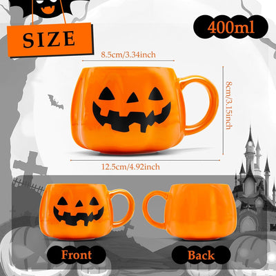 Taza Halloween 12oz cerámica naranja cara calabaza sonriente