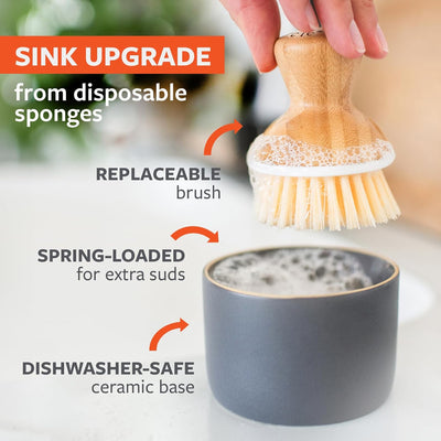 Set cepillos bambú y dispensador jabón cerámica cocina