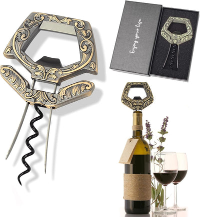 Abridor vino 3en1 con puntas y removedor corcho bronce
