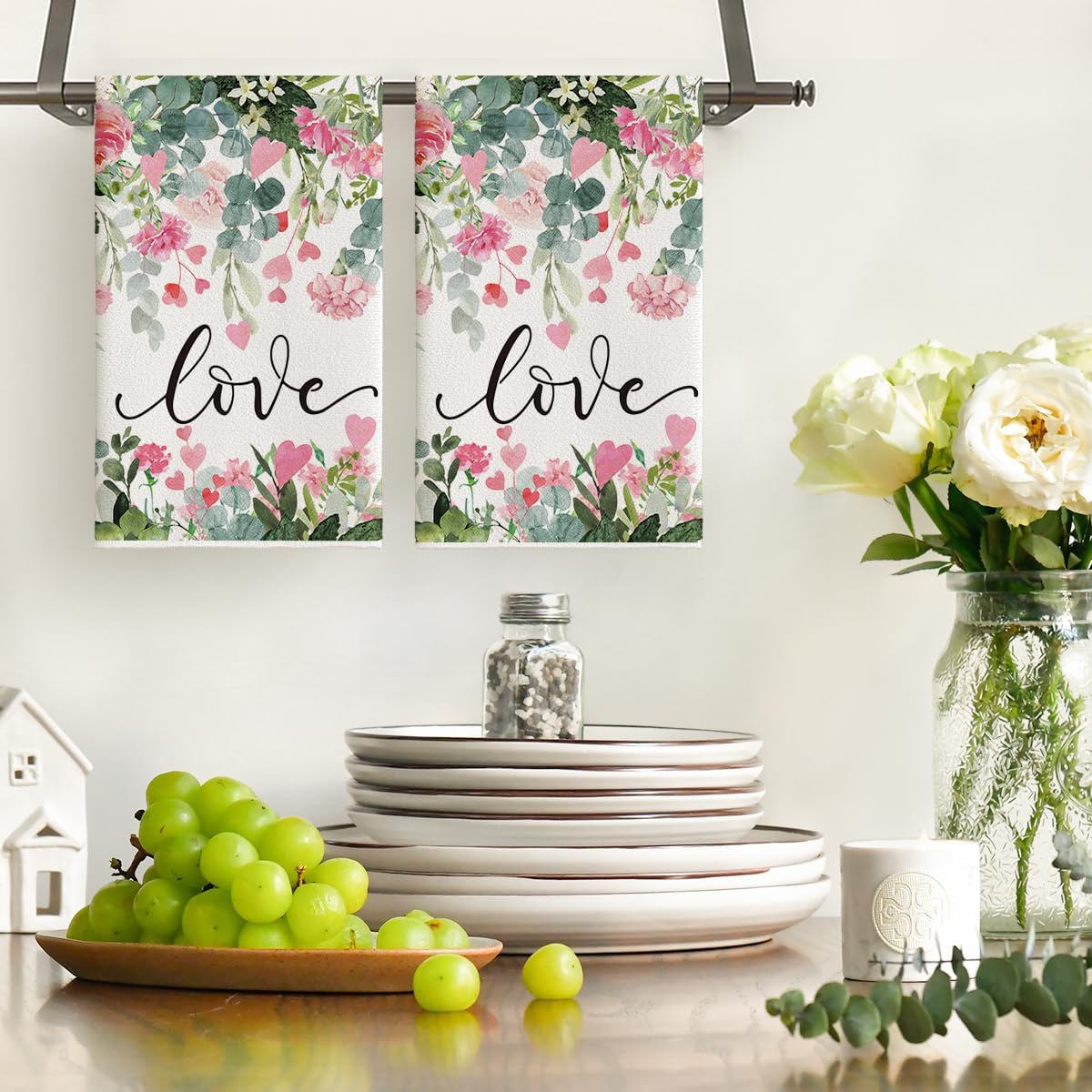 Set 2 Toallas Cocina Diseño Hojas Flores 18x26pulg