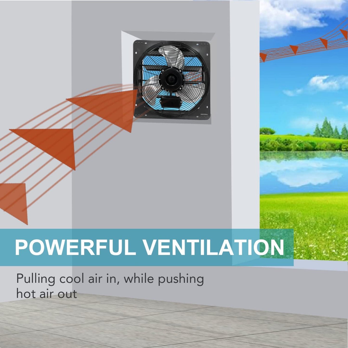 Ventilador pared aluminio 18pulg 2500CFM alta velocidad