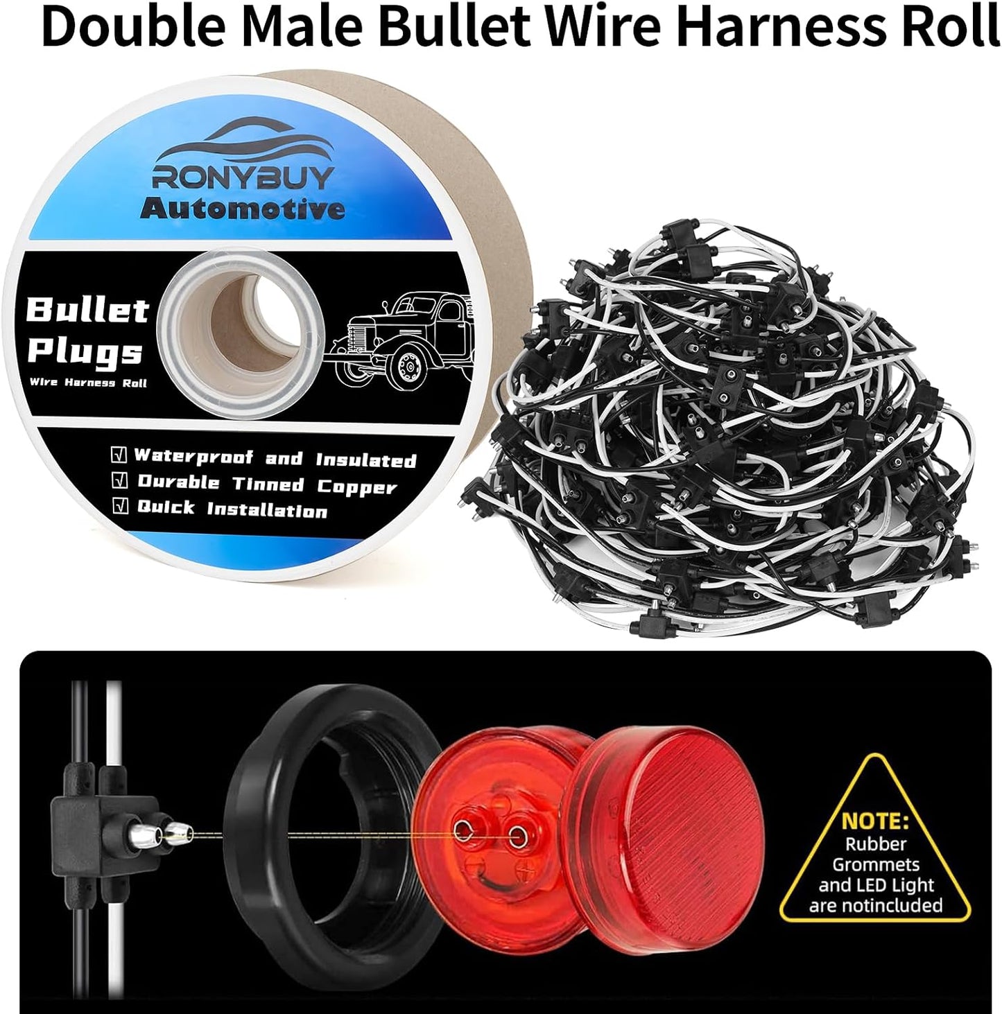 50 Unids Conectores Cola Cerdo Doble Macho 2 Cables 18AWG