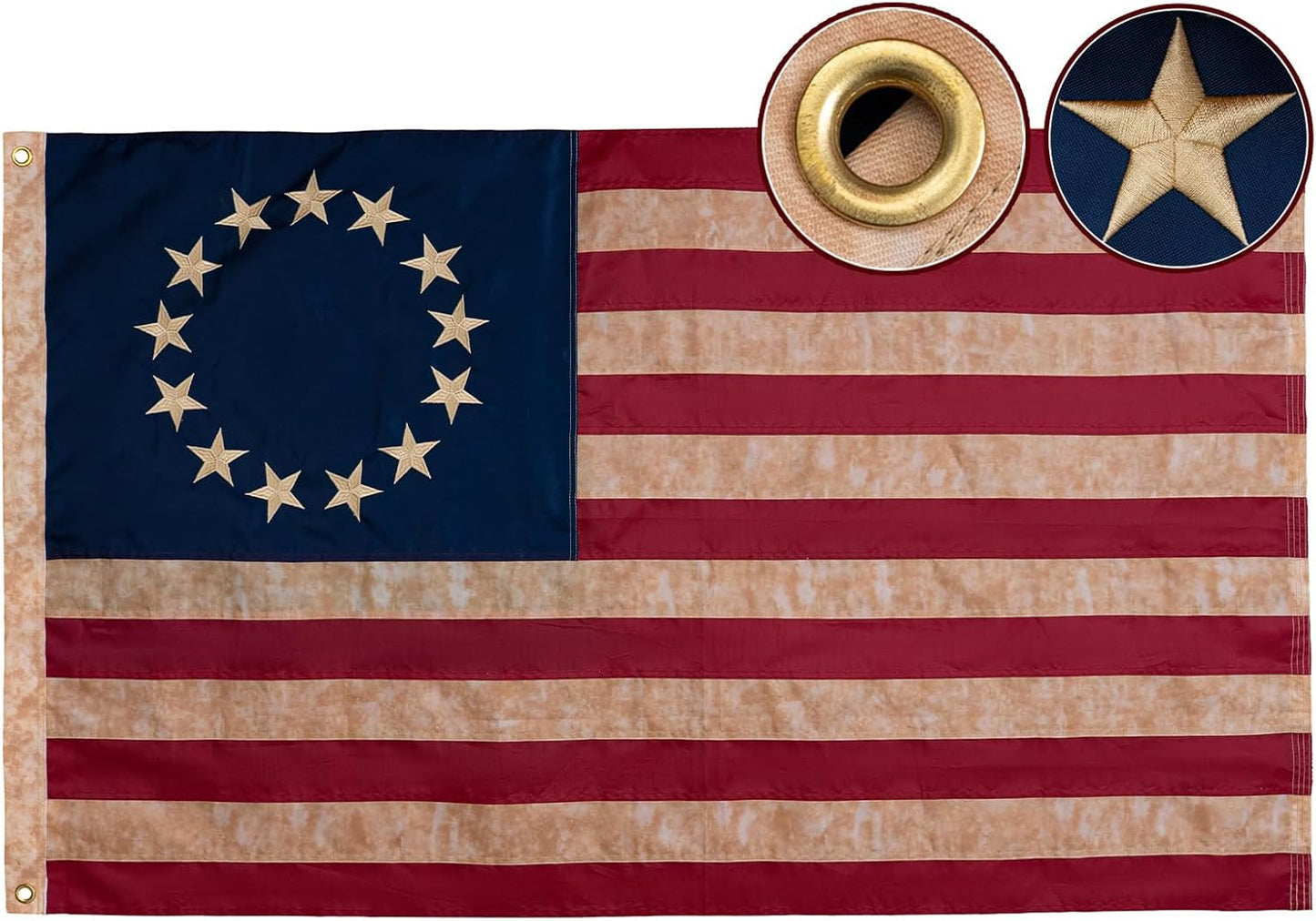 Bandera Betsy Ross 3x5ft 13 estrellas latón poliéster