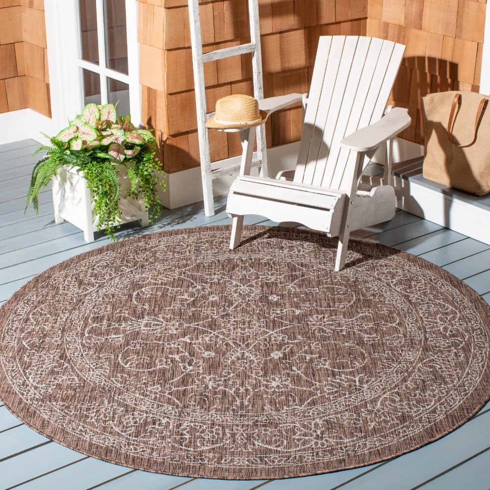 Alfombra redonda 6'7" marrón/marfil impermeable para