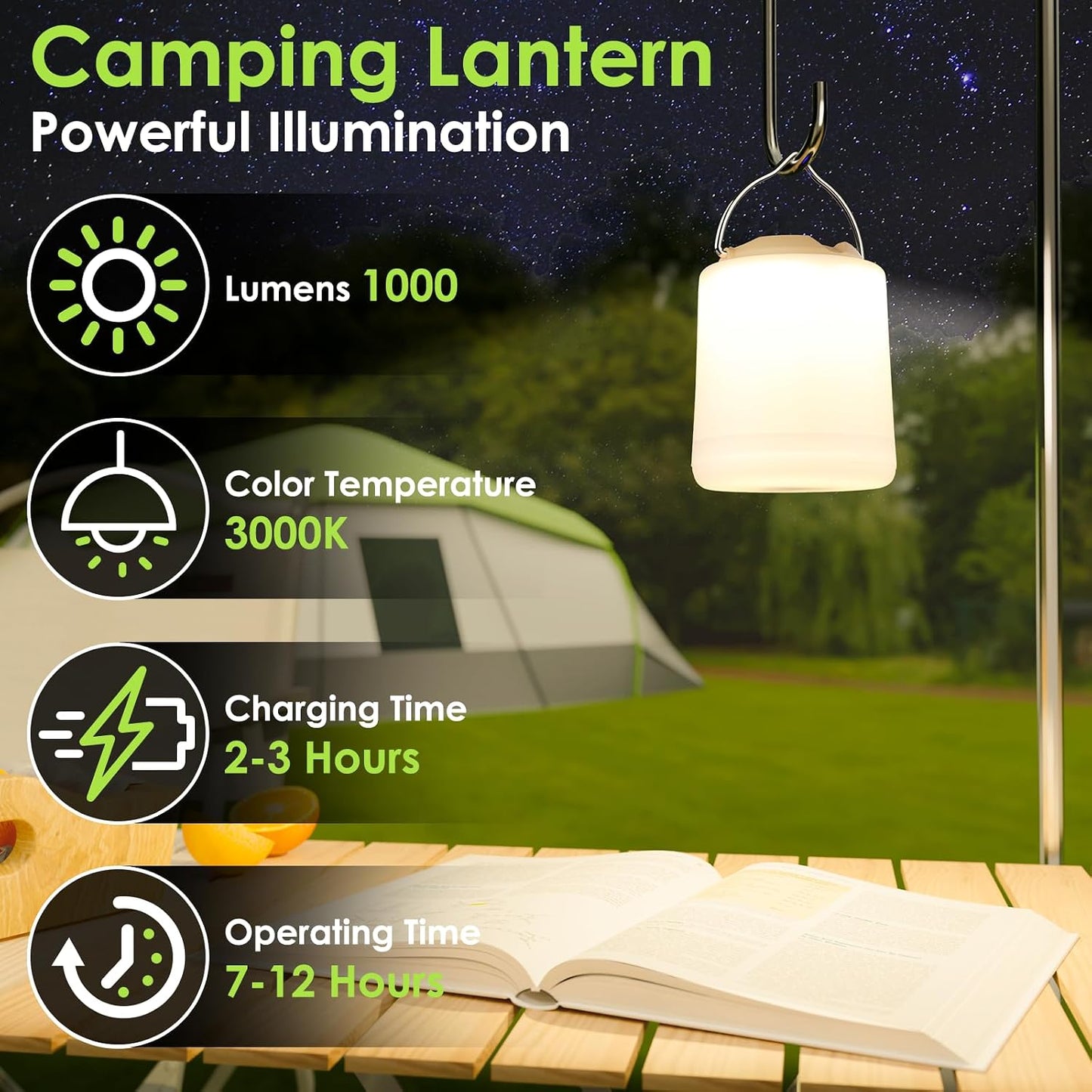 Linterna LED camping 1000LM 4 modos resistente agua