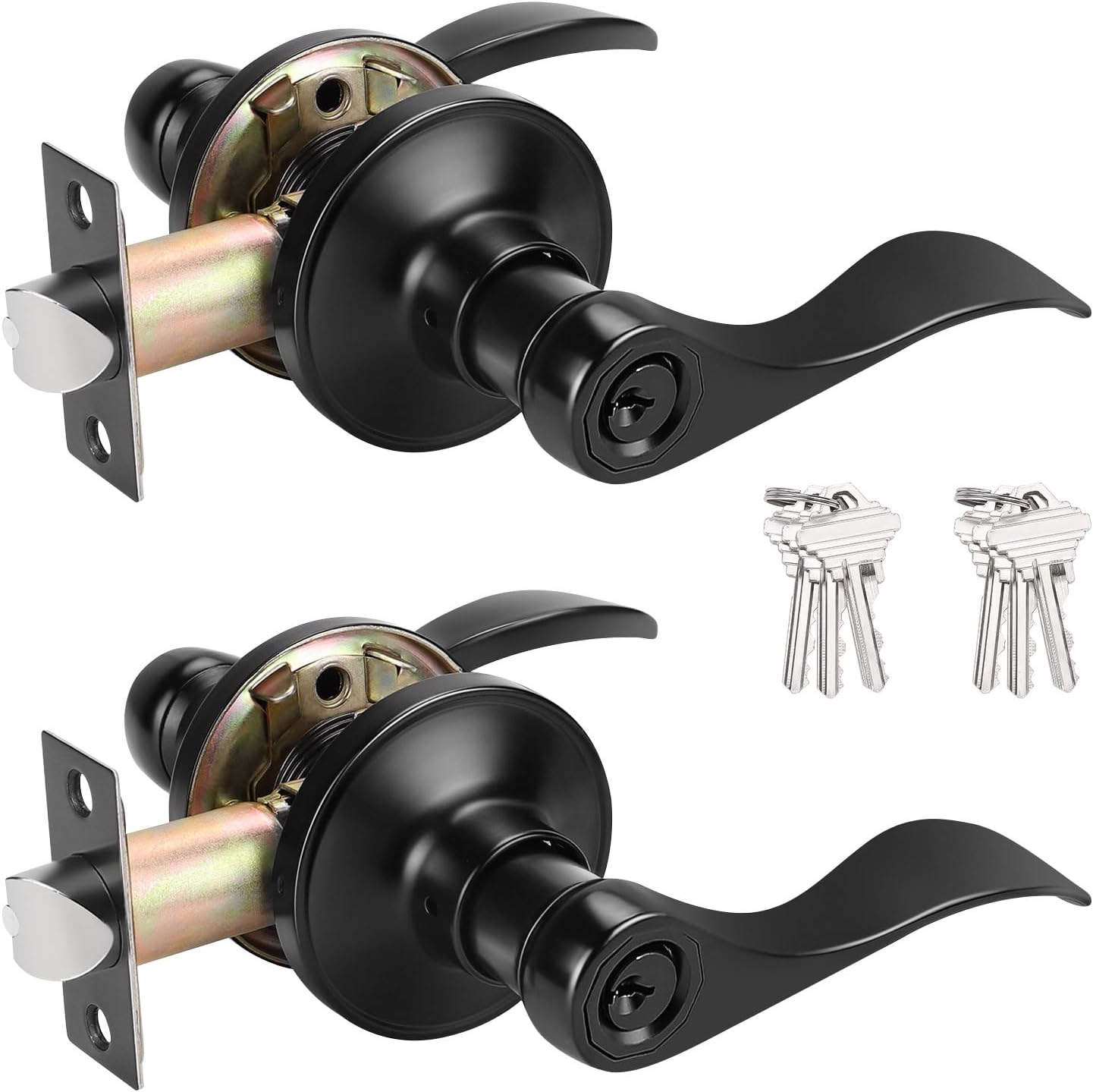 2 Pzas Manijas Puerta con Llave Ondulada Negro