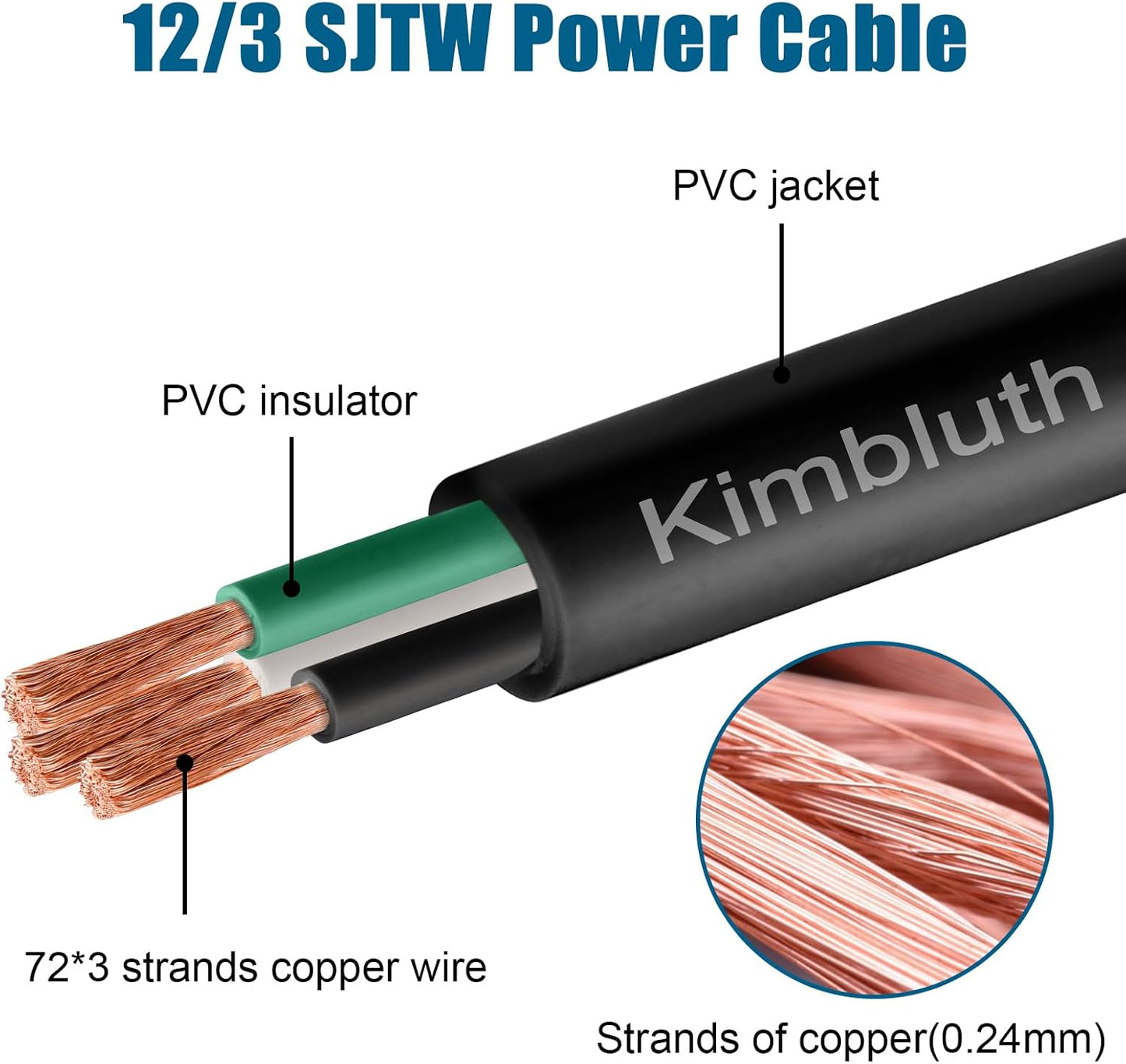 Cable extensión eléctrico 12/3 cobre 100pies trabajo pesado