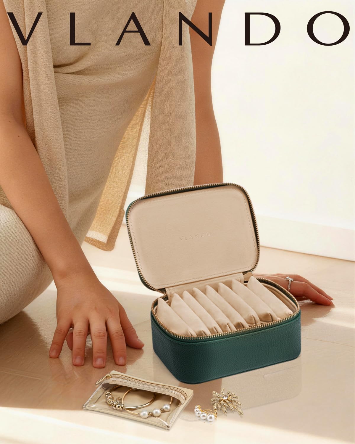 Caja joyería 8 bolsas terciopelo organiz. viaje