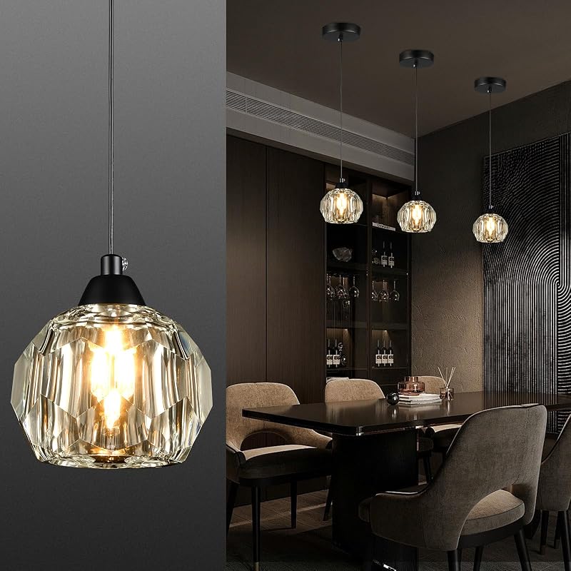 Candelabro cristal lámpara colgante 1 luz negro cocina baño