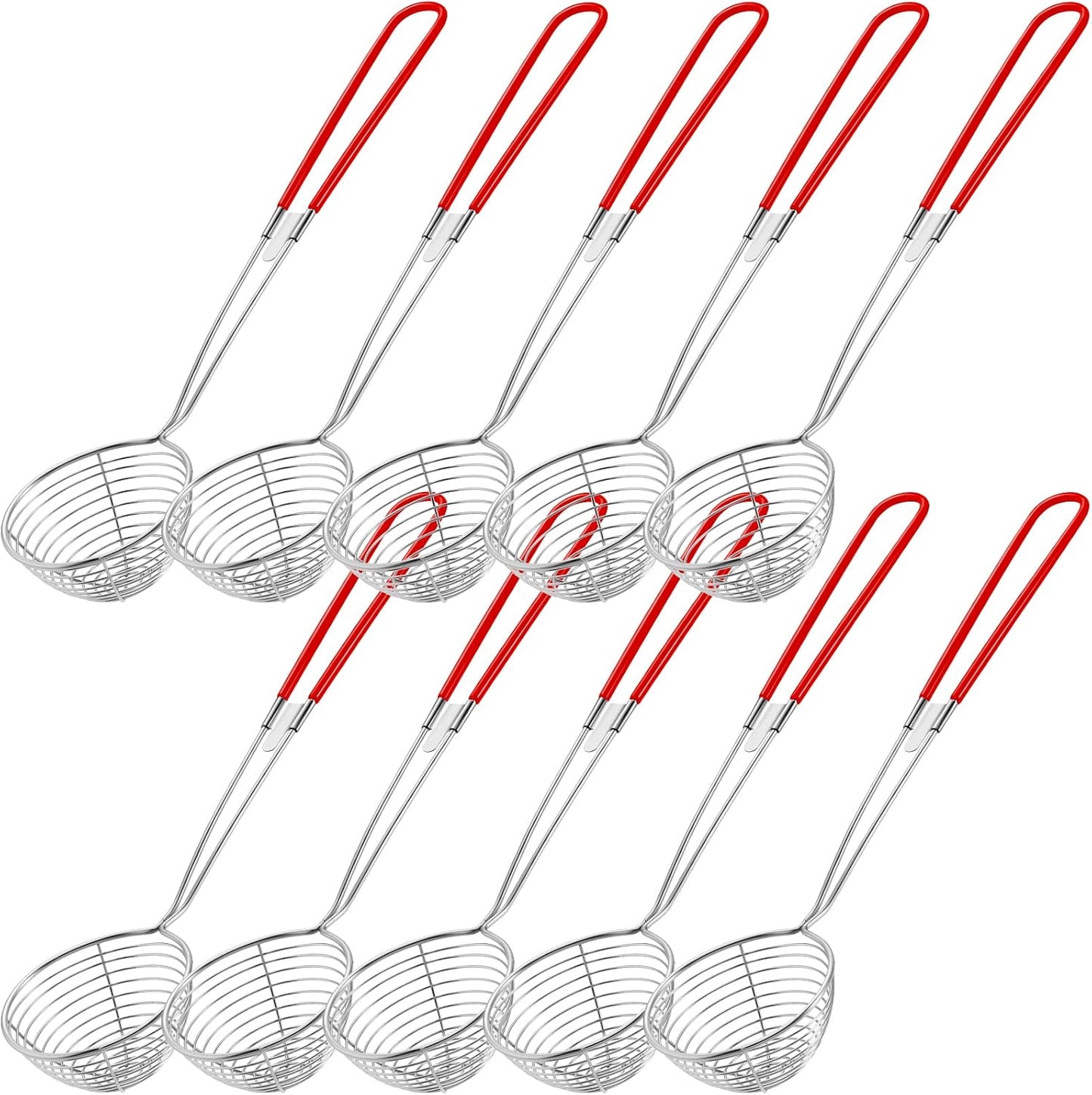 Set 6 cucharas acero inox colador malla pasta rojo