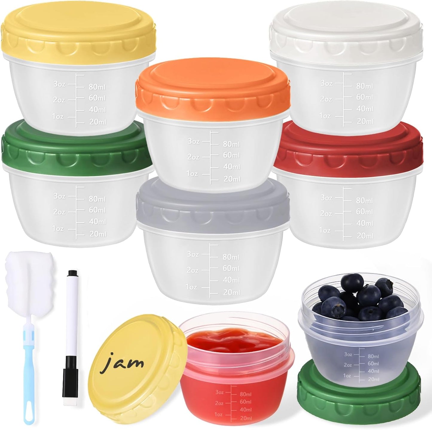 6 Recipientes Plástico 4oz con Tapas Reutiliz.