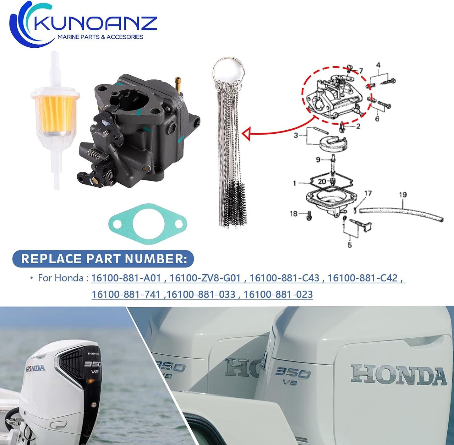 Conjunto carburador Honda BF6 BF75 BF8 BF100 6HP