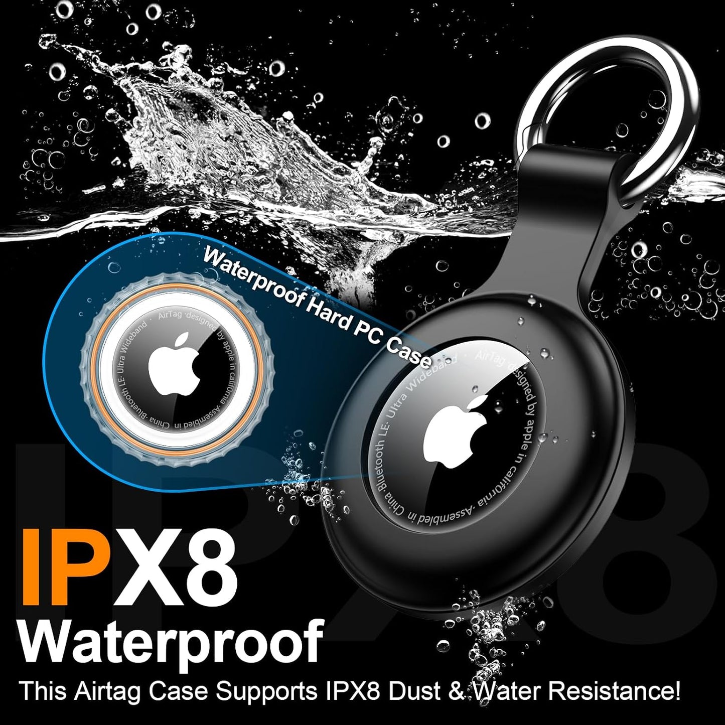 Fundas Airtag IPX8 Impermeable con Llavero Negro
