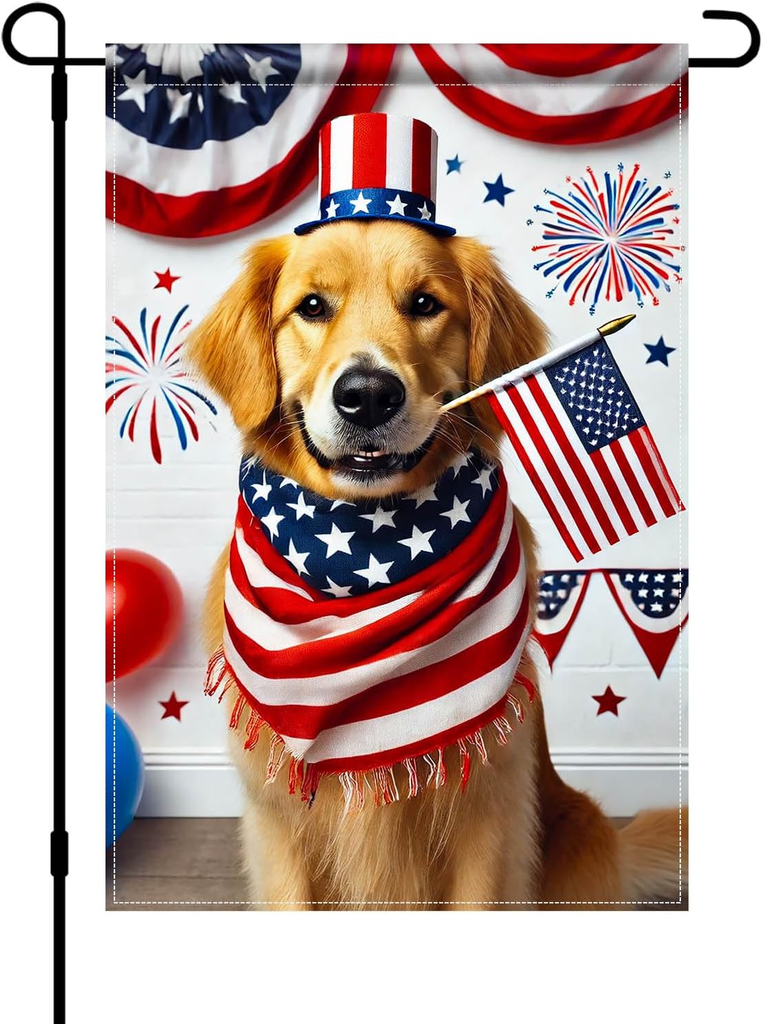 Bandera jardín 4 de Julio 12x18pulg perro golden retriever
