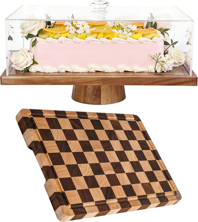 Soporte pastel y tabla cortar madera acacia 2en1