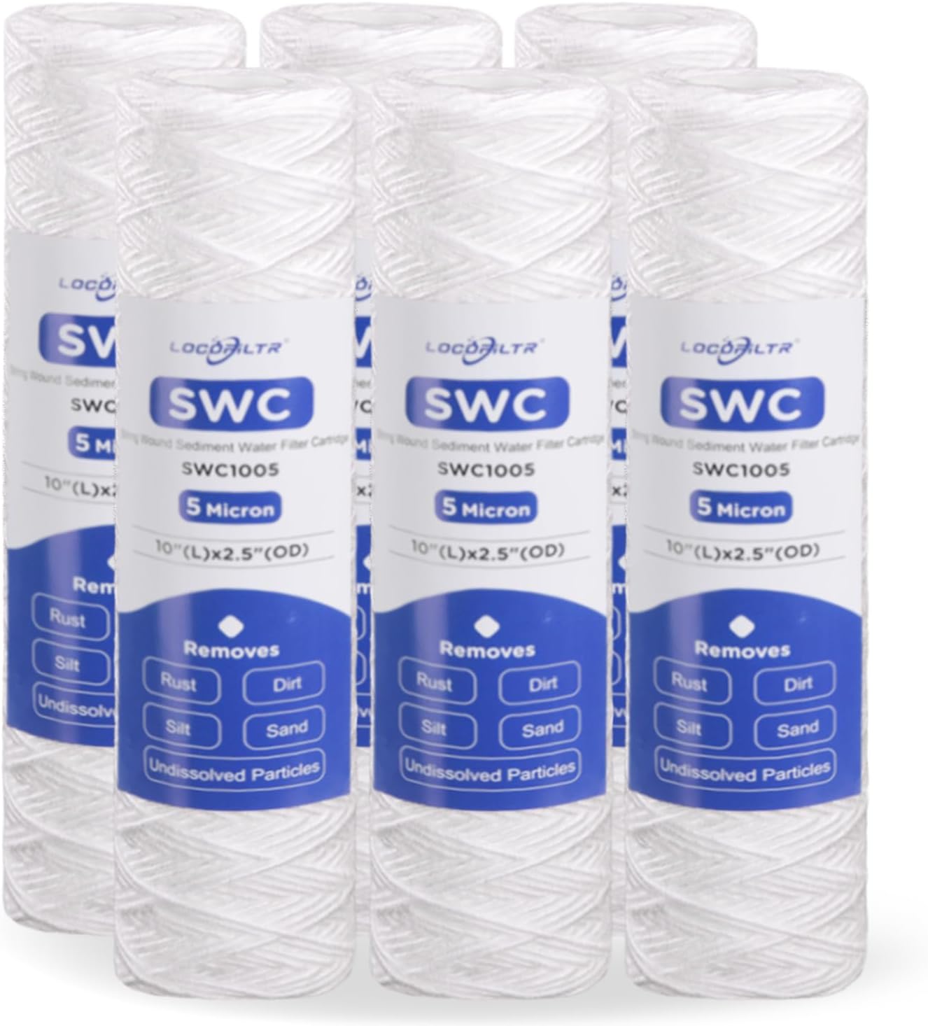 Cartucho filtro agua pozo 5 micrones 10x2.5pulg 6pzas